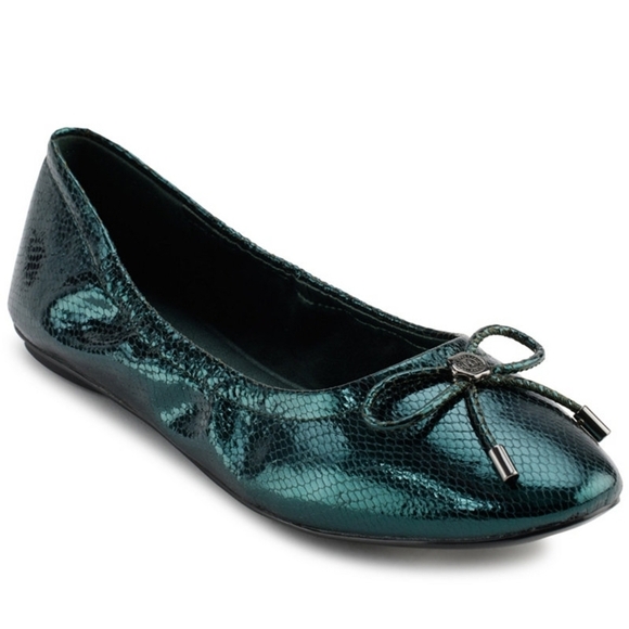 Karl Lagerfeld Shoes - Karl Lagerfeld Velma Almond Toe Forest Green Ballet Flats
